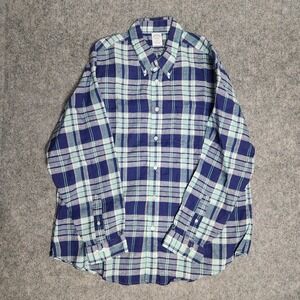 Brooks Brothers Irish Linen Shirt Men 2XL XXL Blue Plaid Baird McNutt Regent Fit